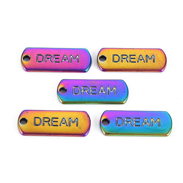 

PandaHall Rainbow Color Alloy Charms, Cadmium Free & Nickel Free & Lead Free, Oval with Dream, 20x8x1.5mm, Hole: 1.6mm Alloy Oval