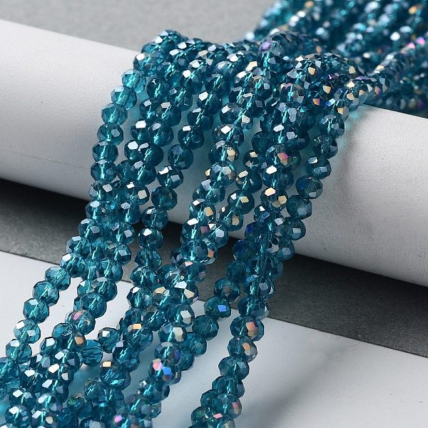 

PandaHall Electroplate Glass Beads Strands, AB Color Plated, Faceted Rondelle, Cadet Blue, 3.5~4x2.5~3mm, Hole: 0.5mm, about...