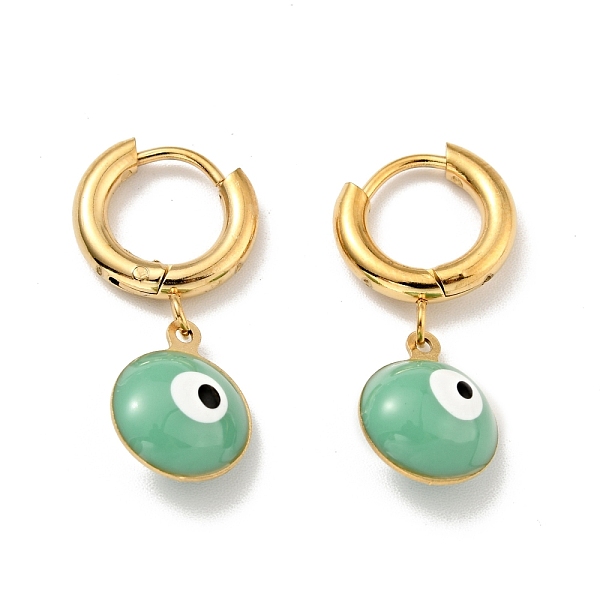 

PandaHall Enamel Evil Eye Dangle Hoop Earrings, Gold Plated 304 Stainless Steel Jewelry for Women, Medium Sea Green, 28mm, Pin: 1mm 304...
