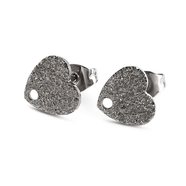 

PandaHall 304 Stainless Steel Stud Earring Findings, with Ear Nuts/Earring Backs and Hole, Heart Shape with Textured, Stainless Steel Color...
