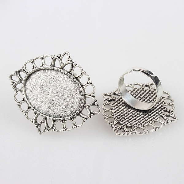 

PandaHall Vintage Adjustable Iron Flower Finger Ring Components Alloy Cabochon Bezel Settings, Cadmium Free & Lead Free, Antique Silver...