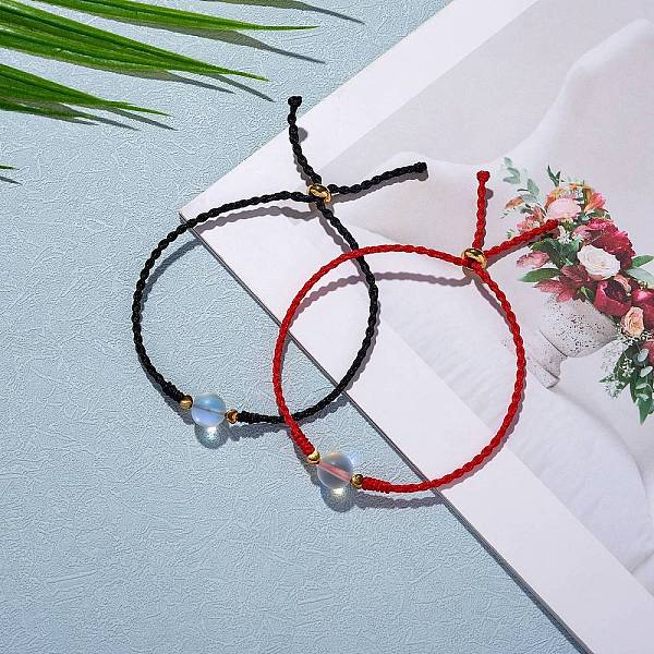 

PandaHall 2Pcs 2 Colors Synthetic Moonstone Round Beaded Slider Bracelet, Adjustable Braided Jewelry for Women, Red, Inner Diameter: 2~3-3/8...