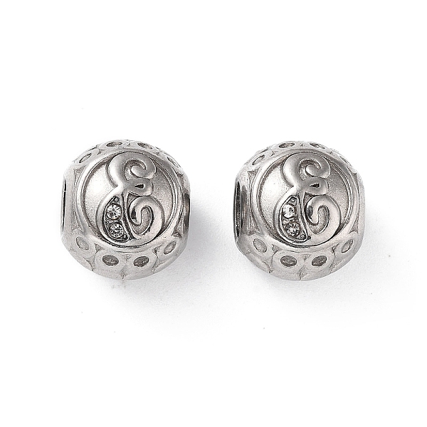 

PandaHall 304 Stainless Steel Rhinestone European Beads, Round Large Hole Beads, Real 18K Gold Plated, Round with Letter, Letter E, 11x10mm..., Clear