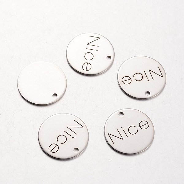 

PandaHall Spray Painted Stainless Steel Pendants, Flat Round with Word Nice, Stainless Steel Color, 20x1mm, Hole: 2mm Stainless Steel Flat...