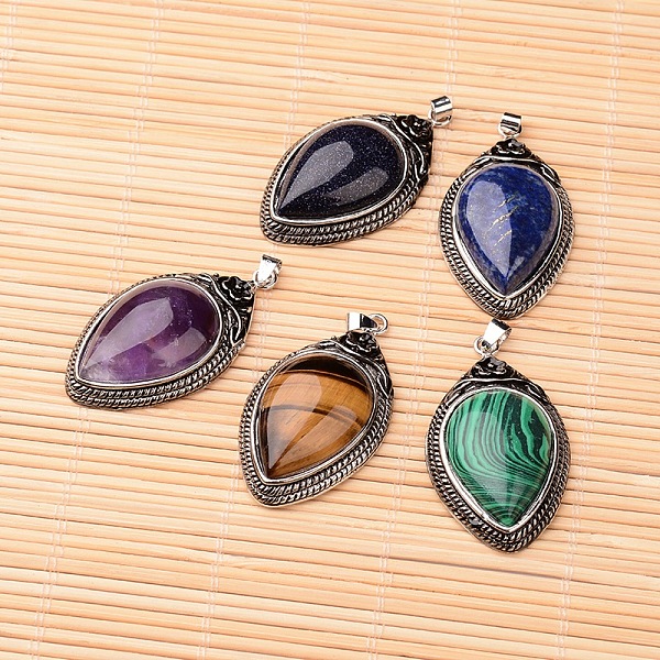 

PandaHall Natural & Synthetic Mixed Stone Pendants, with Brass Findings, teardrop, Antique Silver, 48x27x10mm, Hole: 6x3.5mm Mixed Stone...