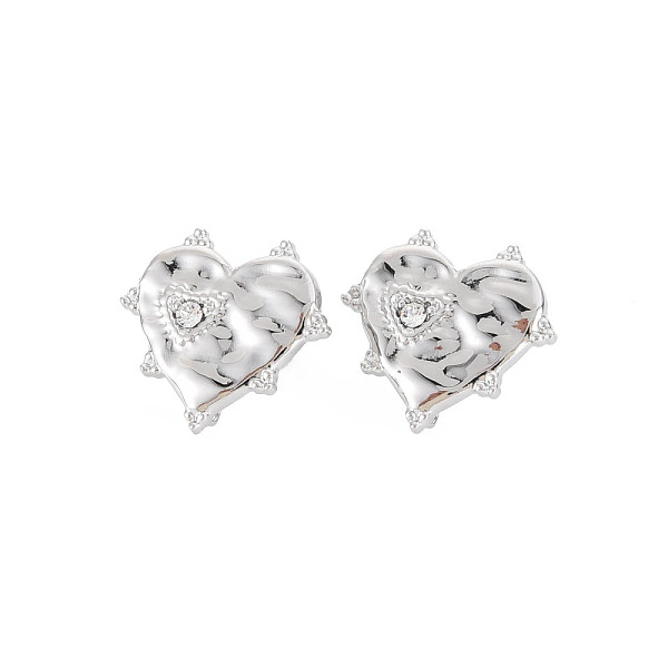 

PandaHall 304 Stainless Steel Stud Earring Findings, with Ear Nuts, Loop and Crystal Rhinestone, Heart, Stainless Steel Color, 17x18mm, Hole..., Clear