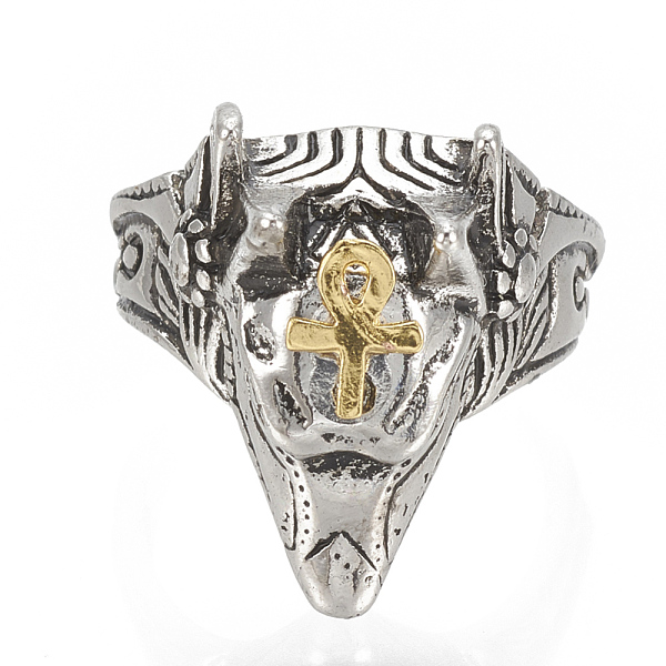 

PandaHall Alloy Cuff Finger Rings, Wide Band Rings, Wolf, Antique Silver & Golden, Size 9, 19mm Alloy
