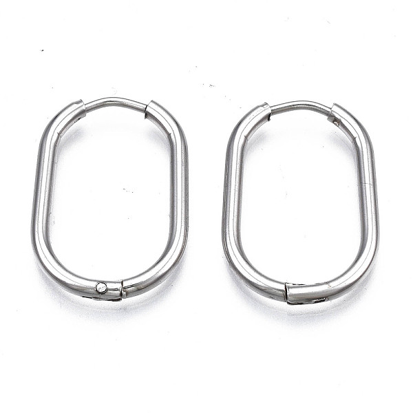 

PandaHall 201 Stainless Steel Oval Hoop Earrings, with 304 Stainless Steel Pins, Hinged Earrings for Women, Stainless Steel Color...