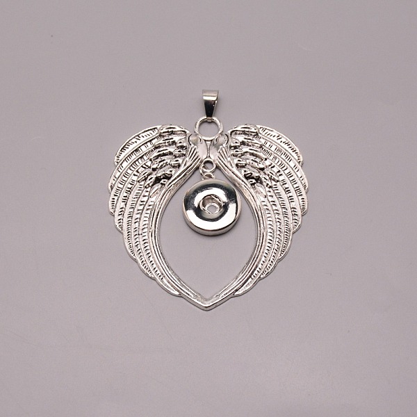 

PandaHall Wing Alloy Pendant Setting, with Brass Snap Button, Antique Silver & Platinum, 77x66x3mm, Inner Diameter: 5.5mm Alloy Wing