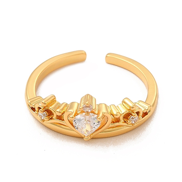 

PandaHall Clear Cubic Zirconia Heart Open Cuff Ring, Rack Plating Brass Jewelry for Women, Cadmium Free & Lead Free, Real 18K Gold Plated...