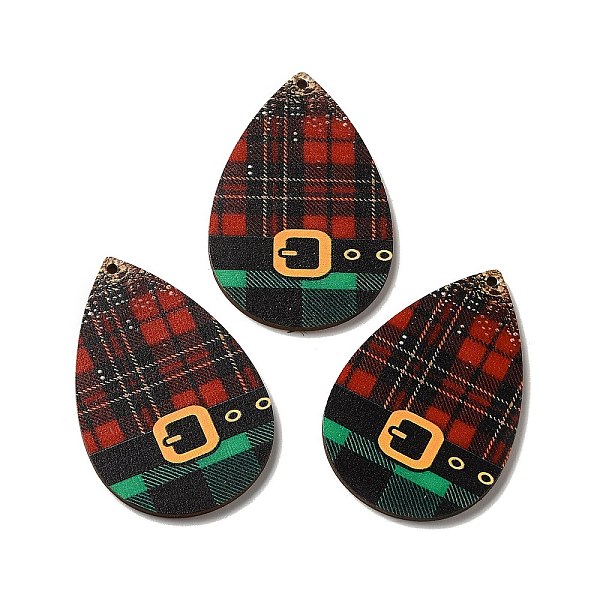 

PandaHall Single Face Printed Wood Big Pendants, Christmas Teardrop Charms, Dark Red, 54x36.5x2.4mm, Hole: 2mm Wood Teardrop