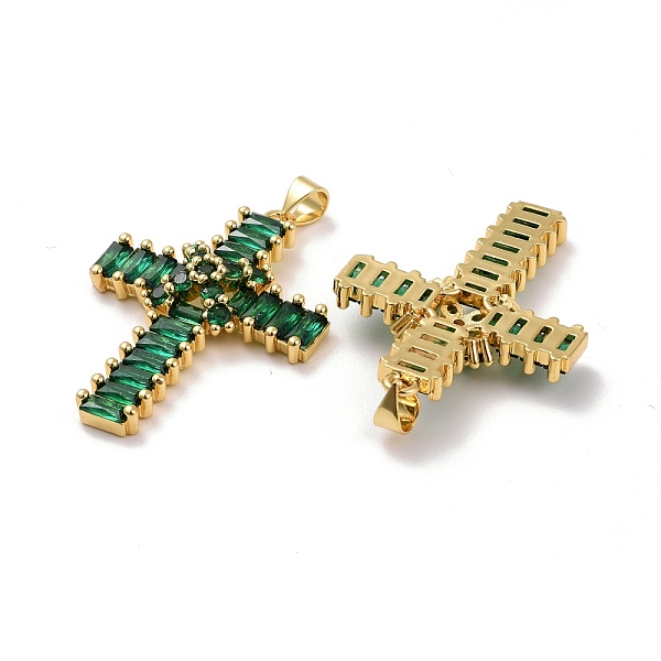 

PandaHall Brass Micro Pave Cubic Zirconia Pendants, Real 18K Gold Plated, Lead Free & Cadmium Free, Cross, Dark Green, 38x27x5.5mm, Hole...