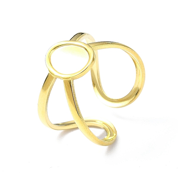 

PandaHall Ion Plating(IP) 304 Stainless Steel Open Cuff Ring, Oval, Real 18K Gold Plated, Inner Diameter: 18mm 304 Stainless Steel Oval