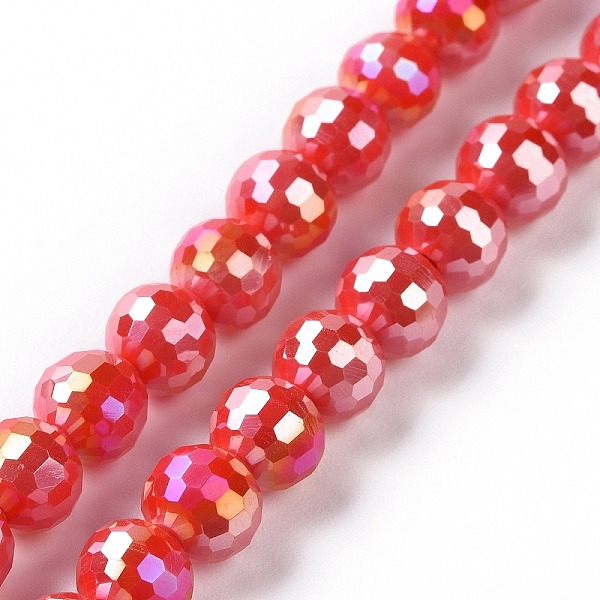 

PandaHall Electroplate Glass Beads Strands, AB Color Plated, Faceted(96 Facets), Round, Red, 7~8mm, Hole: 1.2~1.5mm, about 68~70pcs/strand...