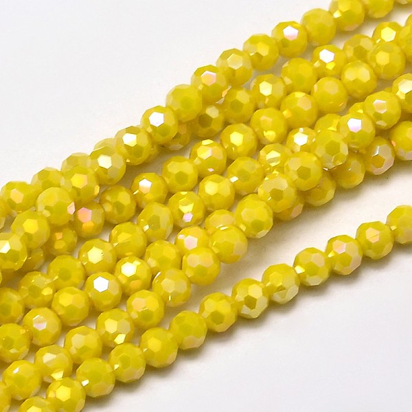 

PandaHall Faceted Round Full Rainbow Plated Electroplate Glass Beads Strands, Yellow, 4mm, Hole: 1mm, about 90~95pcs/strand, 12.8~13.6 inch...