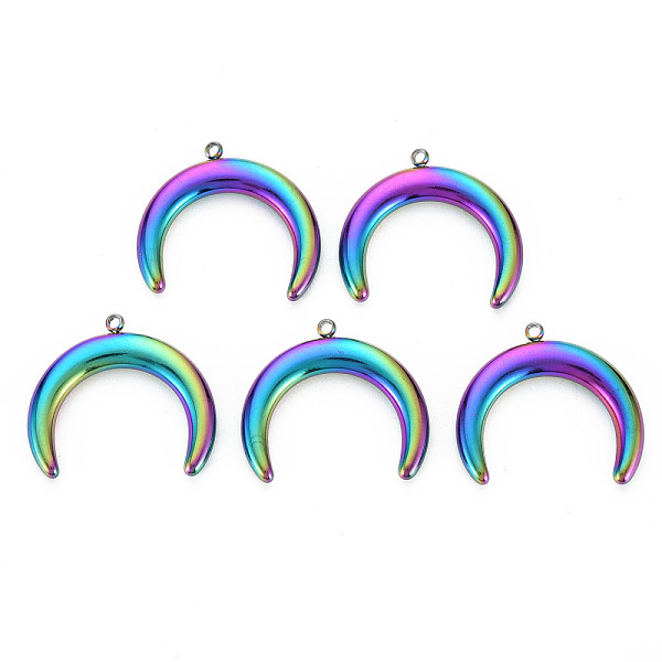 

PandaHall 201 Stainless Steel Pendants, Double Horn/Crescent Moon Pendant, Moon, Rainbow Color, 21x23.5x3.5mm, Hole: 1.4mm 201 Stainless...