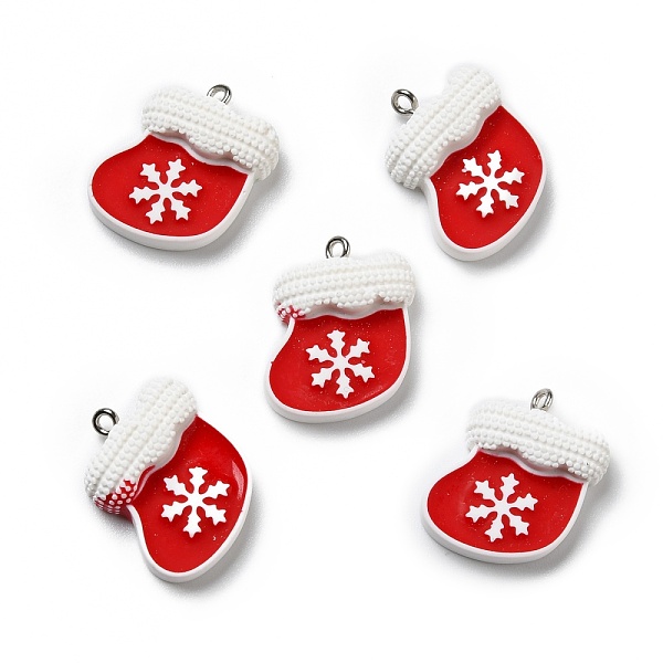 

PandaHall Opaque Resin Pendants, with Platinum Tone Iron Loops, Christmas Sock with Snowflake Pattern, Red, 24x18.5x4.5mm, Hole: 2mm...