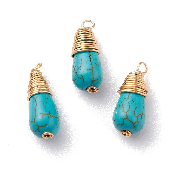

PandaHall Synthetic Turquoise Pendants, with Real 18K Gold Plated Eco-Friendly Copper Findings, Long-Lasting Plated, Teardrop, 19x7mm, Hole...