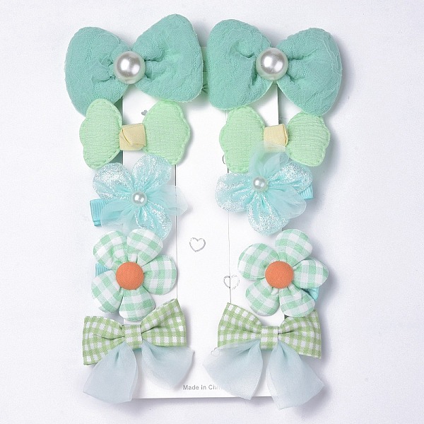 

PandaHall 5 Pair 5 Style Bowknot & Flower Polyester Alligator Hair Clips, Iron Hair Accessories, Medium Aquamarine, 66x43x20mm, 1 Pair/style...