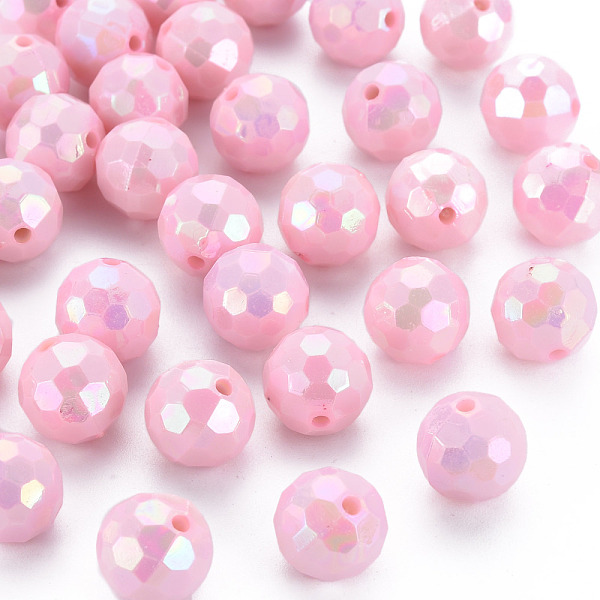 

PandaHall Opaque Acrylic Beads, Faceted, Dyed, AB Color, Round, Pink, 12x11.5mm, Hole: 1.8mm, about 560pcs/500g Acrylic Round Pink