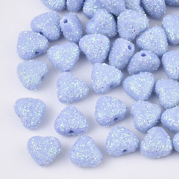 

PandaHall Opaque Acrylic Beads, with Glitter Powder, Heart, Light Sky Blue, 8x9.5x5.5mm, Hole: 1.4mm Acrylic Heart Blue