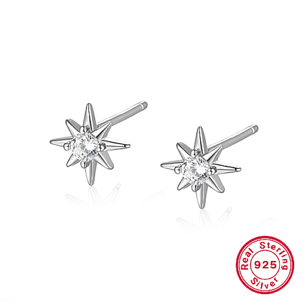 

PandaHall Rhodium Plated Sterling Silver Stud Earrings for Women, Star, Platinum, 7.2mm Sterling Silver Star