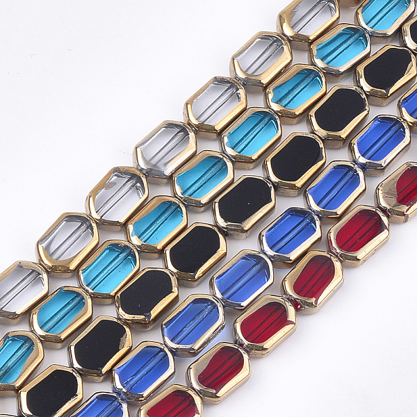 

PandaHall Electroplate Glass Beads Strands, Edge Plated, Rectangle, Mixed Color, 9~9.5x6~6.5x3.5mm, Hole: 1mm, about 28pcs/strand, 10.6 inch..., Multicolor