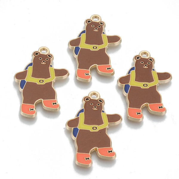 

PandaHall Alloy Enamel Pendants, Cadmium Free & Lead Free, Bear with Backpacks, Light Gold, Sienna, 34.5x21.5x1.5mm, Hole: 2mm Alloy+Enamel..., Brown