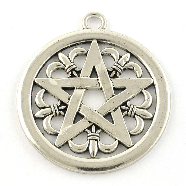 

PandaHall Tibetan Style Alloy Pendants, Cadmium Free & Lead Free, Pentagram Star, Antique Silver, 47x41.5x2mm, Hole: 4mm Alloy Star