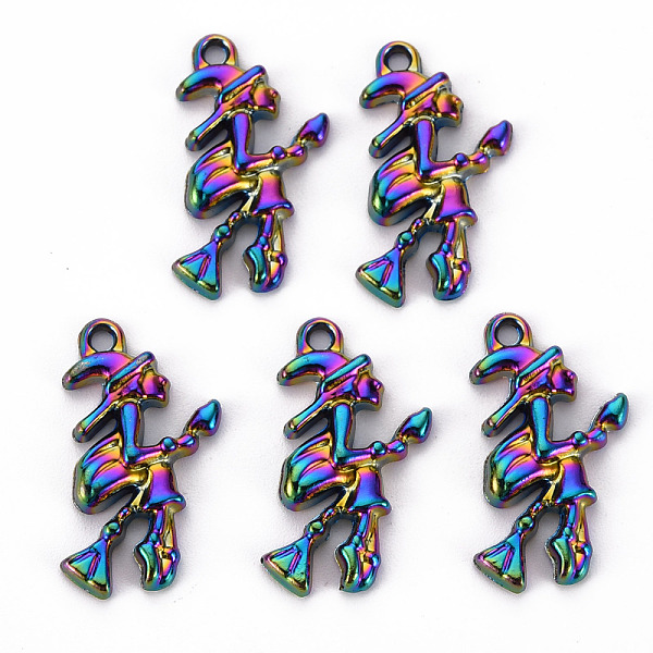 

PandaHall Alloy Pendants, Cadmium Free & Nickel Free & Lead Free, for Halloween, Witch, Rainbow Color, 25x13.5x3mm, Hole: 1.6mm Alloy Human