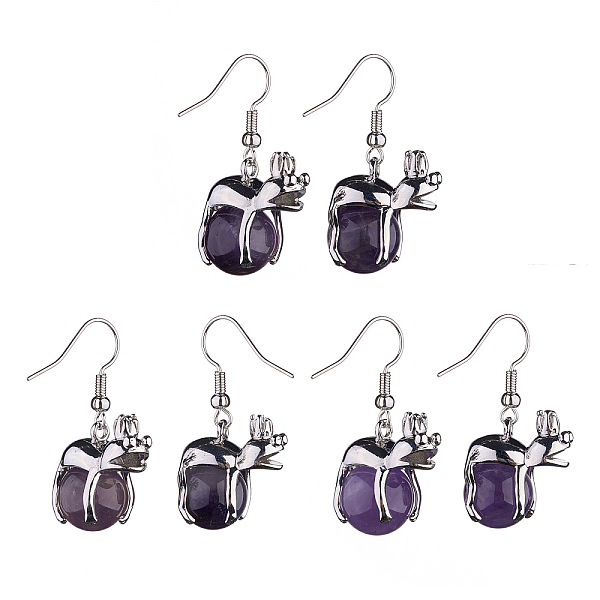 

PandaHall Natural Amethyst Frog Dangle Earrings, Platinum Brass Jewelry for Women, 37mm, Pin: 0.6mm Amethyst