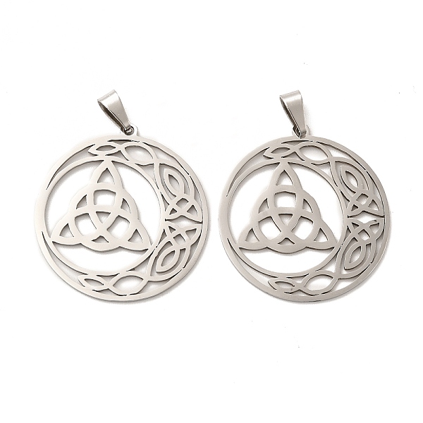 

PandaHall 201 Stainless Steel Pendants, Hollow, Flat Round with Trinity Knot Charm, Stainless Steel Color, 32.5x30x1mm, Hole: 6.5X3mm 201...
