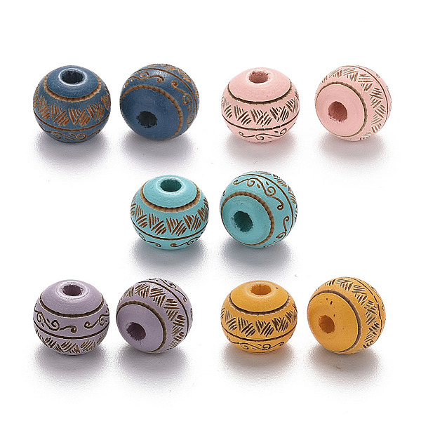 

PandaHall Painted Natural Wood Beads, Laser Engraved Pattern, Round with Leave Pattern, Mixed Color, 10x9mm, Hole: 2.5mm Schima Wood Round..., Multicolor