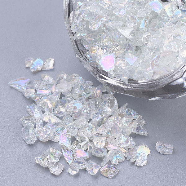 

PandaHall Transparent Glass Seed Beads, For Nail Art Decoration, No Hole/Undrilled, Chip, Clear AB, 1.5~3x1.5~2x1.5~2mm, about 450g/bag..., White