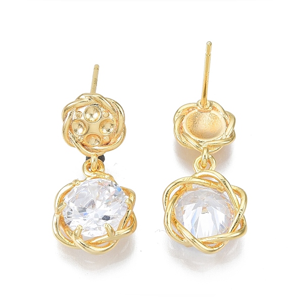 

PandaHall Clear Cubic Zirconia Lotus Flower Dangle Stud Earrings, Brass Jewelry for Women, Nickel Free, Real 18K Gold Plated, 22mm, Pin...