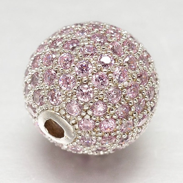 

PandaHall CZ Brass Micro Pave Cubic Zirconia Round Beads, Platinum, 8mm, Hole: 2mm Brass+Cubic Zirconia Round Pink