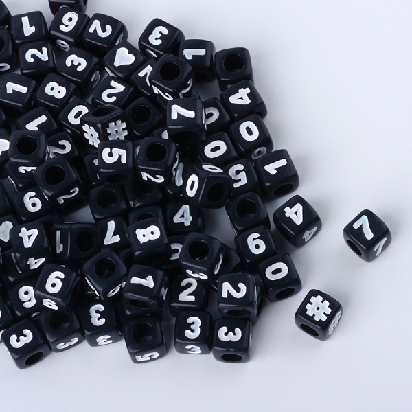 

PandaHall Opaque Acrylic European Beads, Large Hole Beads, Cube with Number, Black, 6.5~7x6.5~7x6.5~7mm, Hole: 4mm, about 1700pcs/500g...