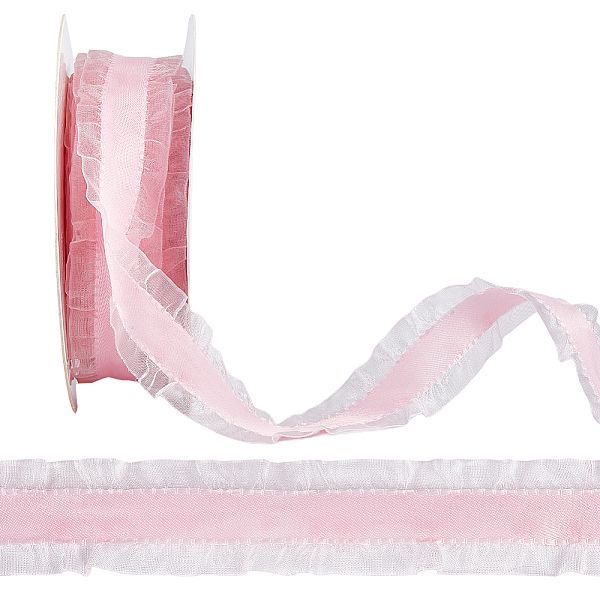 

PandaHall GORGECRAFT 10 Yards 1 Inch Wide Double Face Gathered Ruffle Chiffon Ribbon Organza Edging Wrinkled Frayed Pleated Trimmings Lace..., Pink