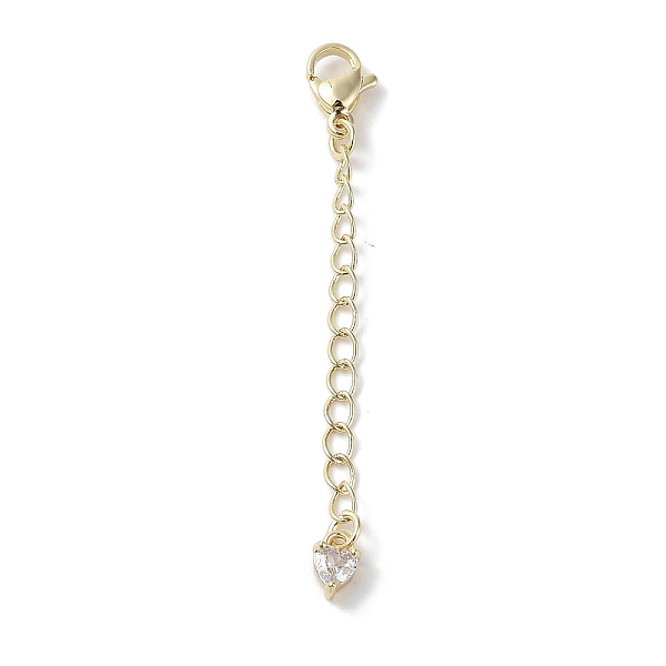 

PandaHall Brass Micro Pave Clear Cubic Zirconia Chain Extender, Real 18K Gold Plated, 58mm, Heart: 6.5x4.5x3mm Brass+Cubic Zirconia Heart...
