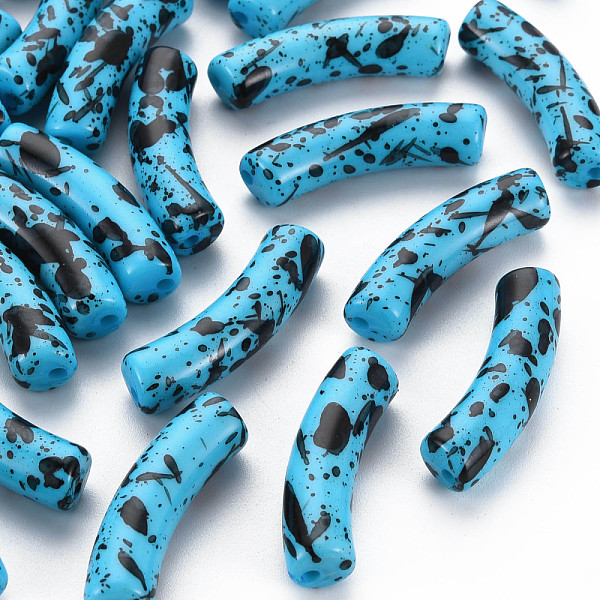 

PandaHall Opaque Spray Painted Acrylic Beads, Two Tone, Curved Tube, Deep Sky Blue, 32x10x8mm, Hole: 1.8mm, about 330pcs/500g Acrylic Tube