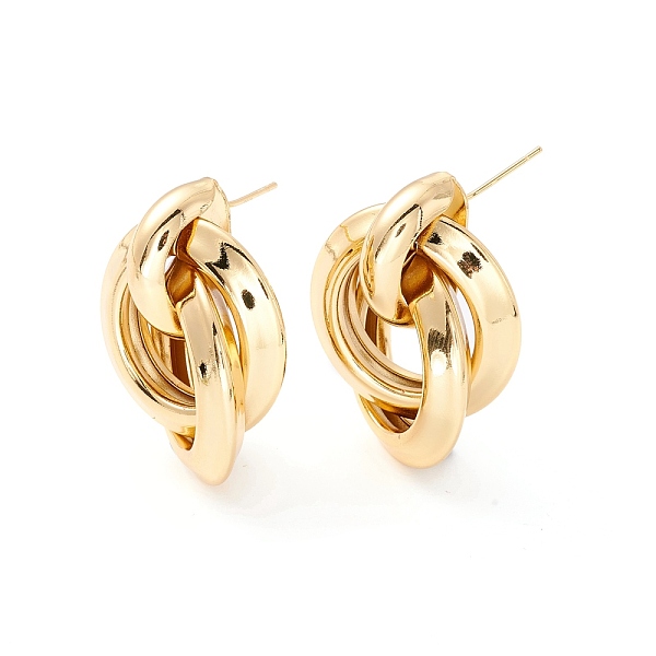 

PandaHall Interlocking Rings Dangle Stud Earrings for Women, Real 18K Gold Plated, 32x24mm, Pin: 1mm Brass Ring
