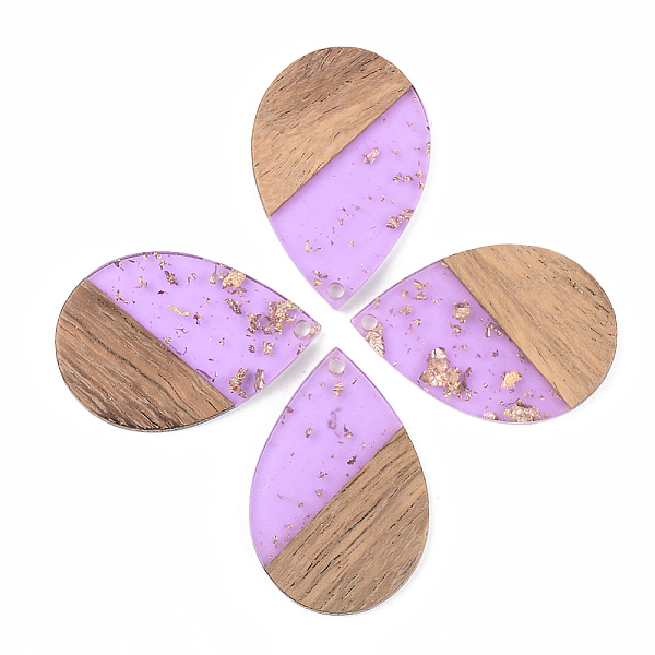 

PandaHall Transparent Resin & Walnut Wood Pendants, with Gold Foil, Teardrop, Lilac, 35.5x24.5x3mm, Hole: 2mm Resin+Wood Teardrop Purple