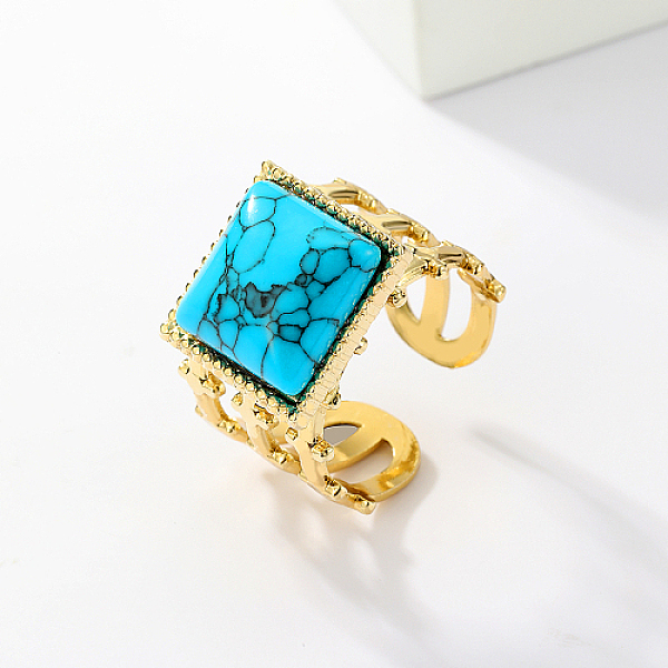

PandaHall Real 18K Gold Plated Stainless Steel Open Cuff Rings, with Synthetic Turquoise, Rectangle, no size Synthetic Turquoise Rectangle