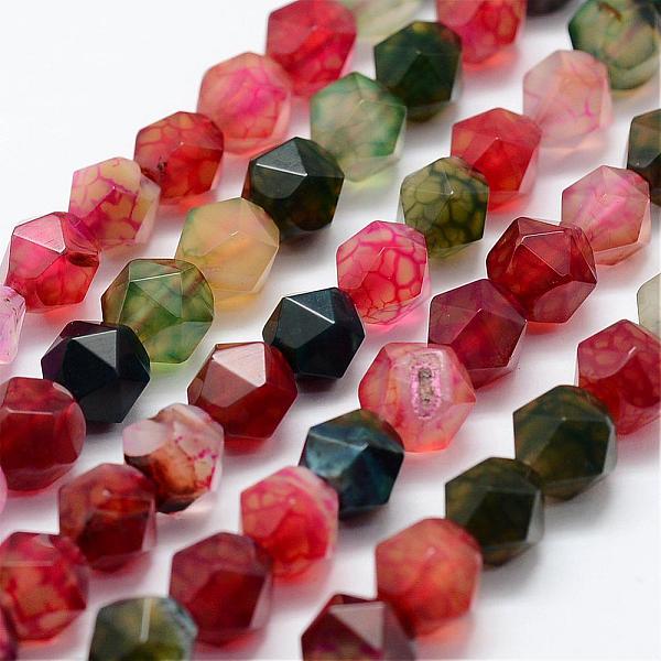 

PandaHall Natural Agate Beads Strands, Faceted, Round, Dyed, Mixed Color, 8x7mm, Hole: 1.5mm, about 49pcs/strand, 14.9 inch(38cm) Crackle..., Multicolor