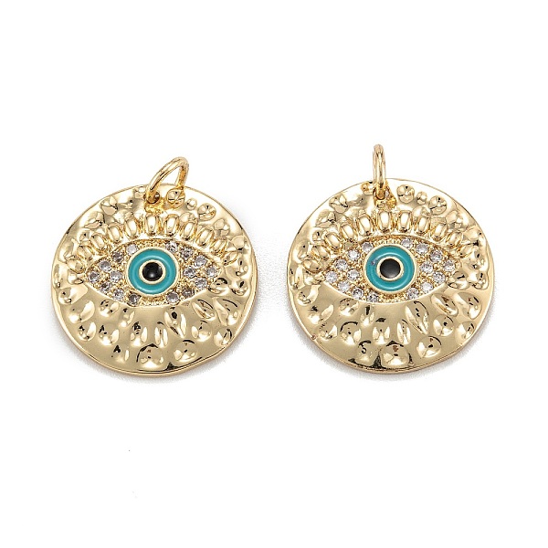 

PandaHall Brass Micro Pave Clear Cubic Zirconia Pendants, with Enamel and Jump Rings, Flat Round with Eye, Real 18K Gold Plated, 18x2.5mm...