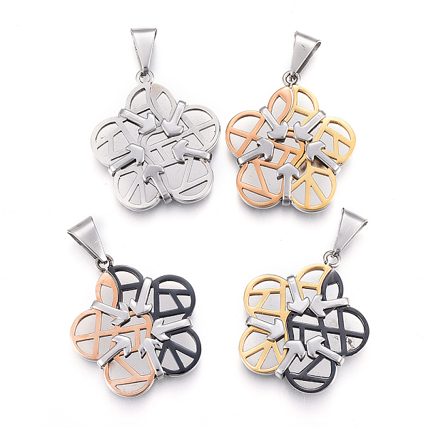 

PandaHall 304 Stainless Steel Pendants, Flower with Arrow, Mixed Color, 30x27x4.5mm, Hole: 7.5x4mm 304 Stainless Steel Flower