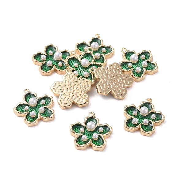 

PandaHall Enamel Pendants, with Brass Findings and Acrylic Pearl, Real 18K Gold Plated, Flower, Green, 16.5x15x4mm, Hole: 1mm Brass+Enamel...