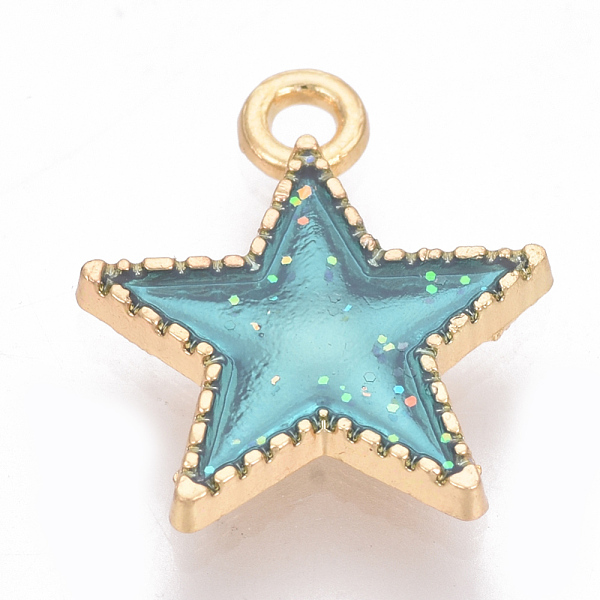 

PandaHall Alloy Enamel Charms, Star, Golden, Dark Turquoise, 15x13x2mm, Hole: 1mm Alloy+Enamel Star Cyan
