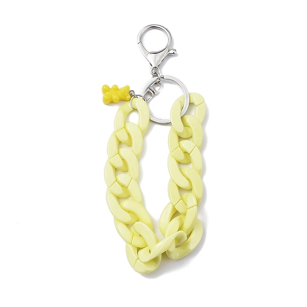 

PandaHall Acrylic Curb Chain Keychain, with Resin Bear Charm and Alloy Split Key Rings, Champagne Yellow, 17.7~18cm Acrylic Bear
