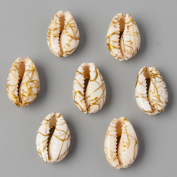 PandaHall Natural Cowrie Shell Beads, No Hole/Undrilled, Dyed and Drawbench, Linen, 18~22x12~14x7~8mm Cowrie Shell Shell Shape Brown